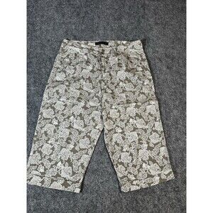 Nine West Cotton Stretch Bermuda Shorts Womens 12 White Gray Floral Resort Style